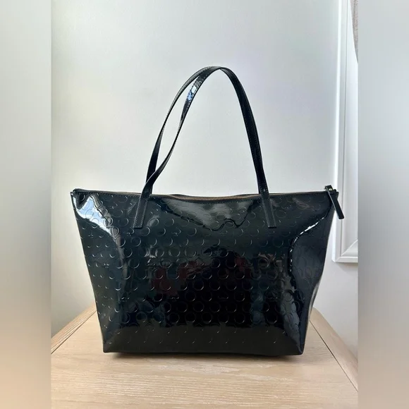 Kate Spade Glossy Black Circle Pattern Tote - Picture 2 of 4